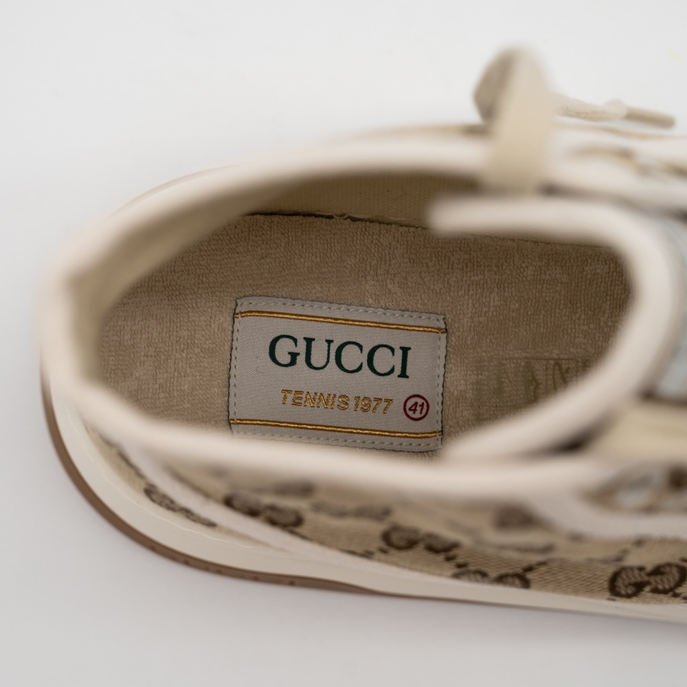 size 41G 11 US Gucci Tennis Platform GG Canvas Beige Brown Sneakers High Top - Picture 9 of 11